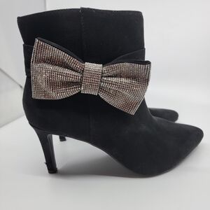 Torrid Black Heeled Booties W Rhinestone Bow